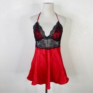 Victoria’s Secret Red & Black Lace Satin Chemise Babydoll Dress